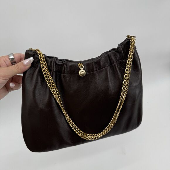 Ande Vintage Dark Brown Leather Shoulder Bag Gold Hardware Classic Designer - Picture 12 of 12